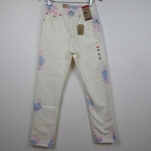Levi's 501 Jeans Women's Size 25x30 White Tie Dye Denim Button Fly